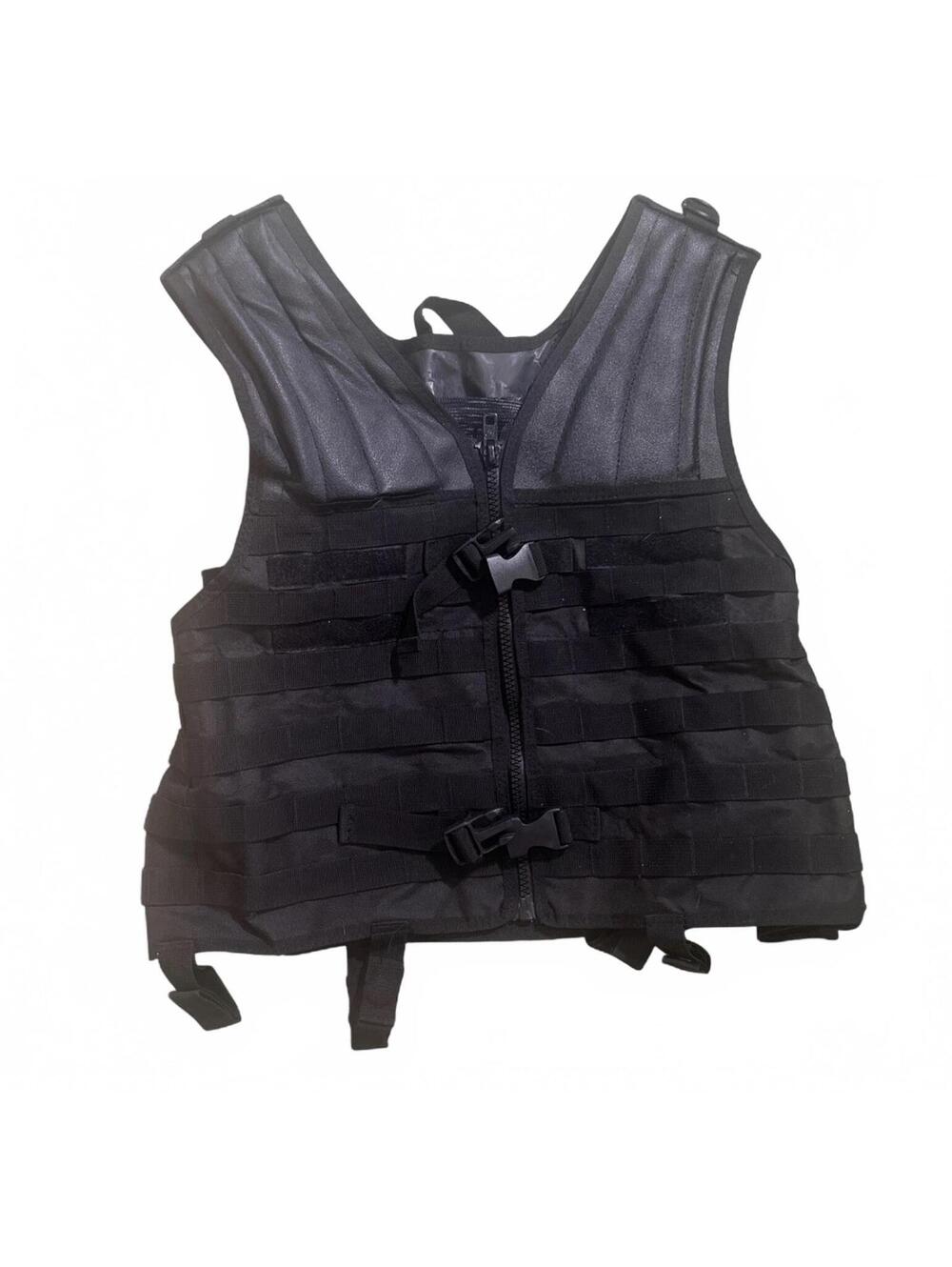 Modular Tactical Black Zippered Vest with Utility Cargo Pockets, Adjustable Strs